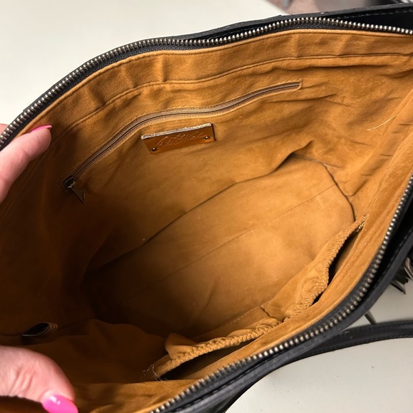 Patricia Nash Milana Black Leather Tote Shoulder Bag with Tassels - Picture 9 of 14